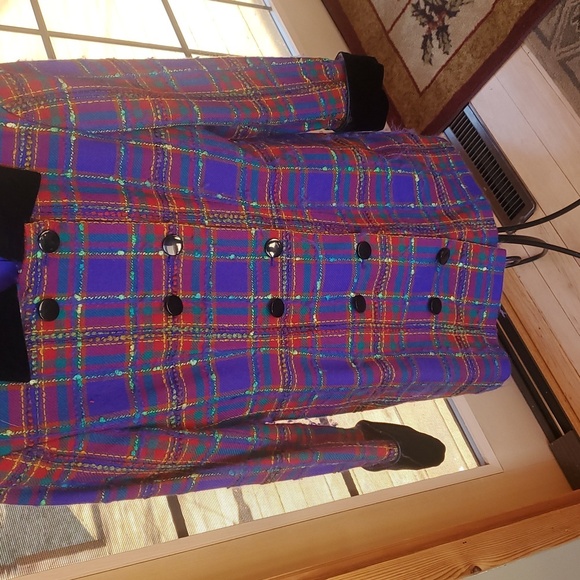 Carlisle Multicolor Plaid‎ Wool Lined Sz. 6 Blazer/Jacket with Black Accents - Picture 3 of 12